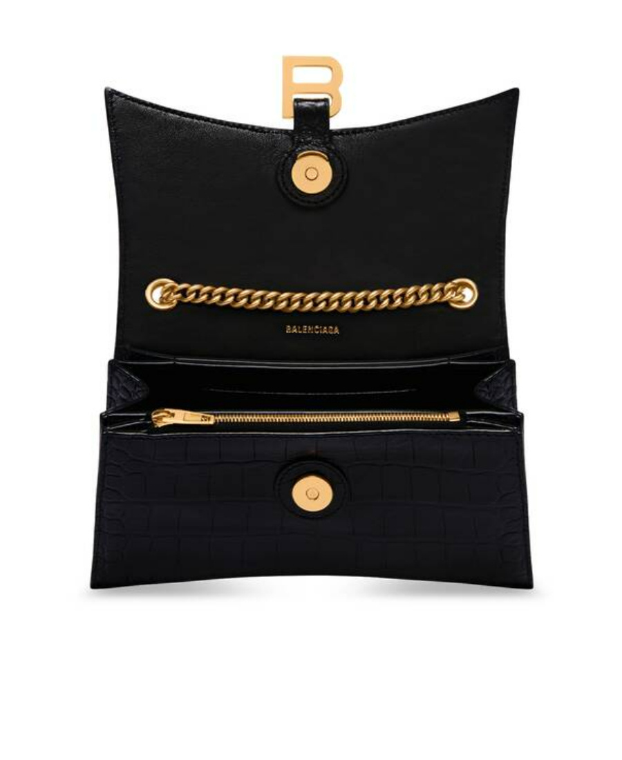 Balenciaga Small Crush Embossed Leather Chain Bag In Black