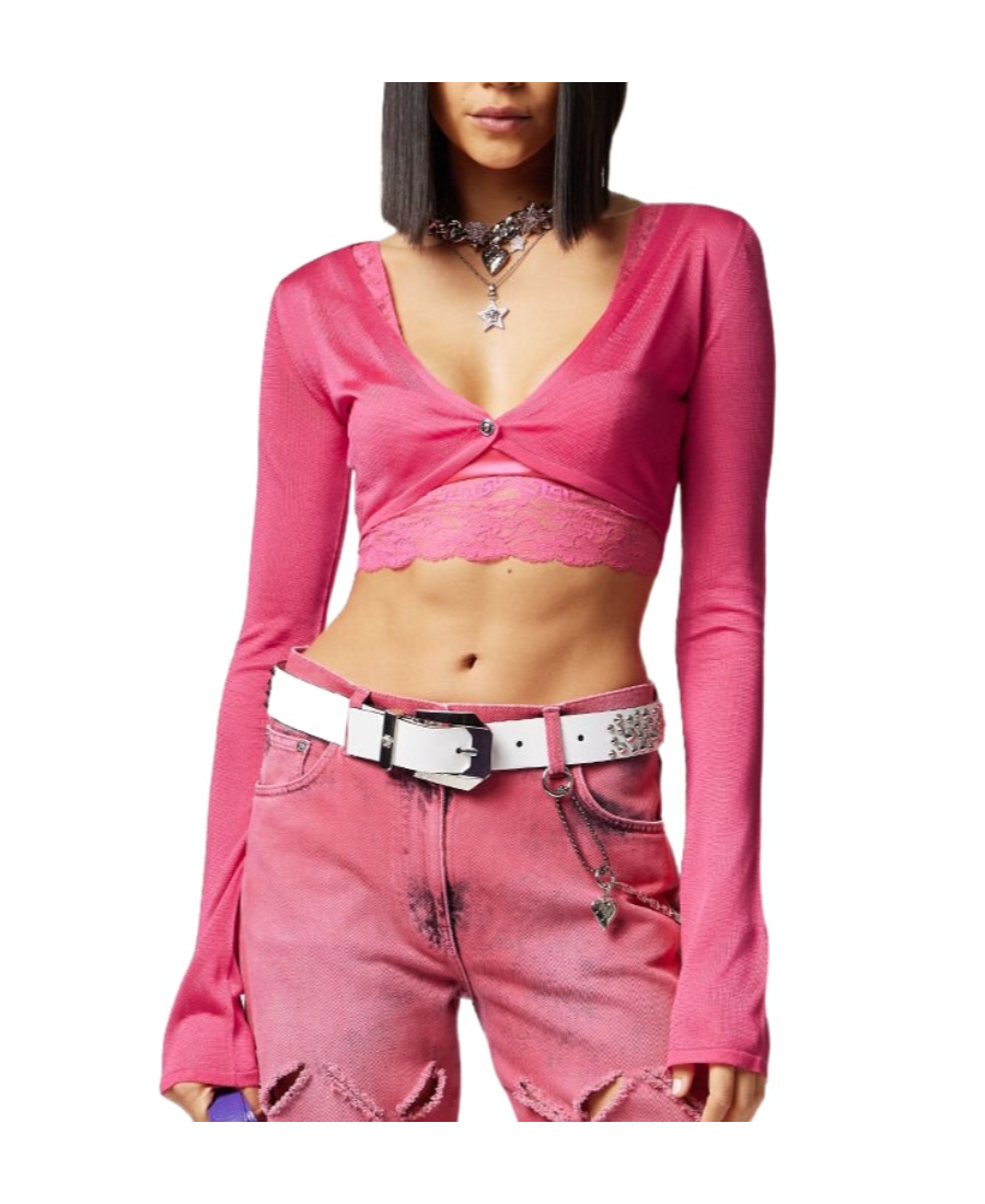 Versace Medusa Cropped Buttoned Cardigan In Pink