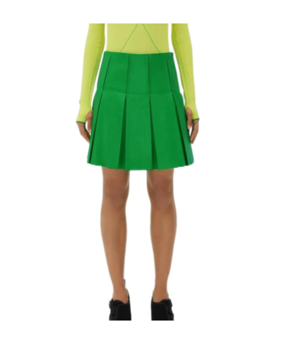 Bottega Veneta Green Leather Skirt In Green