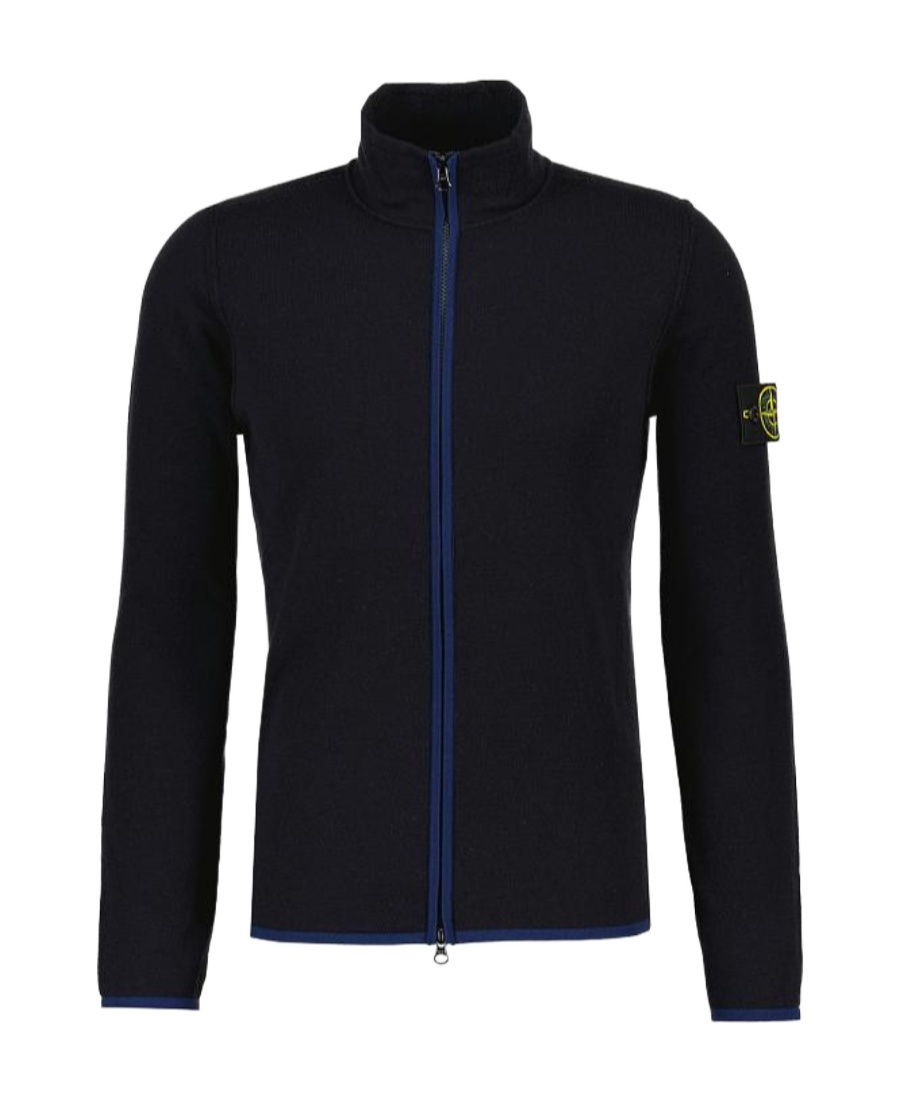 Stone Island Compass-patch Zip-up Sweatshirt In Blue