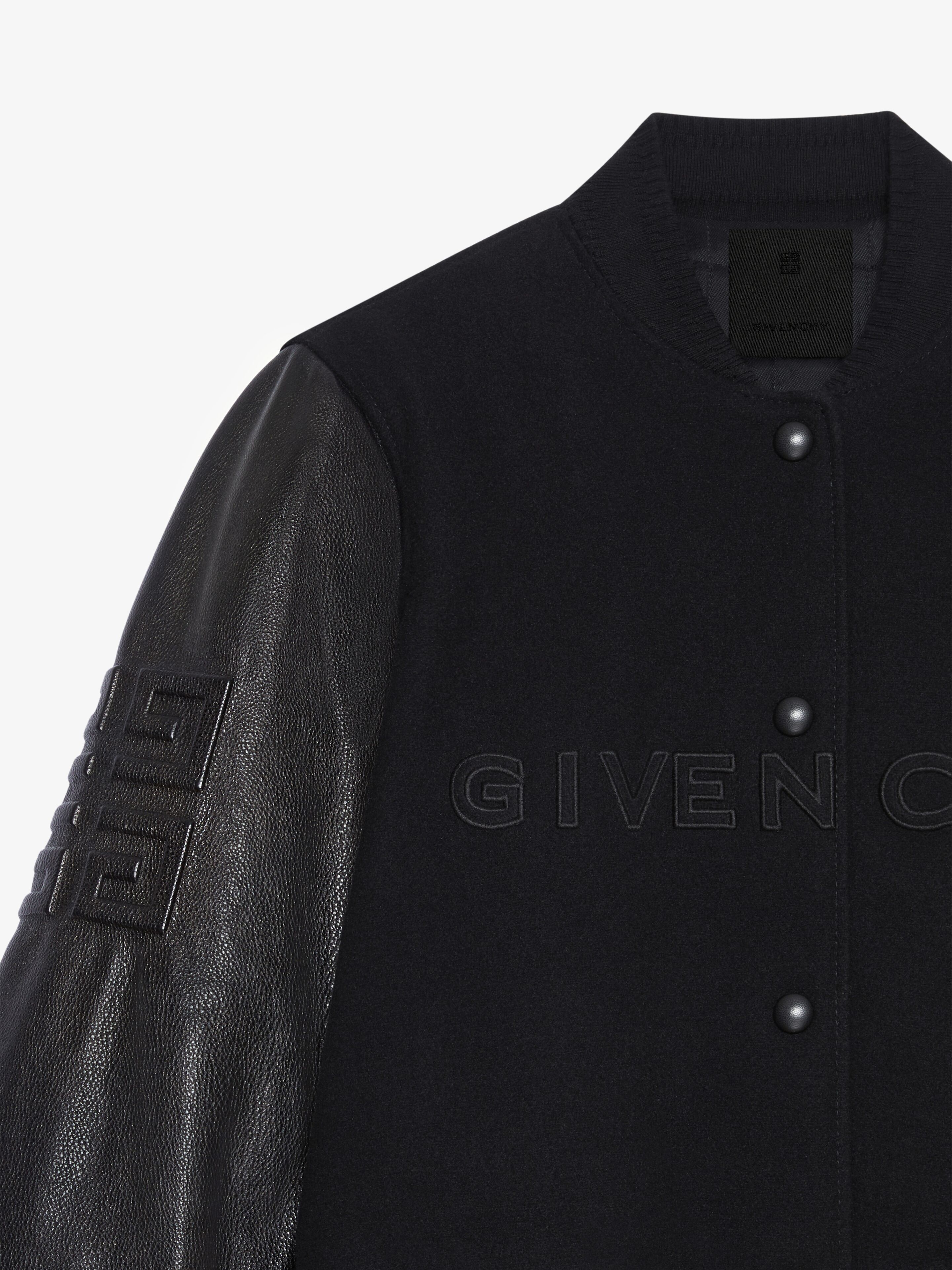 Givenchy Wool Blend Parka With Leather Sleeves And Iconic Branding In Black