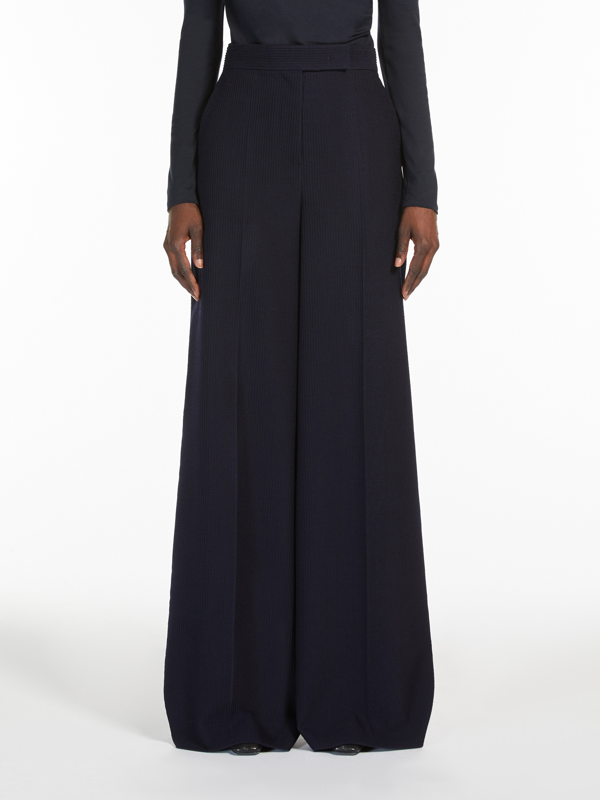 Max Mara Stretch Wool Pants In Black