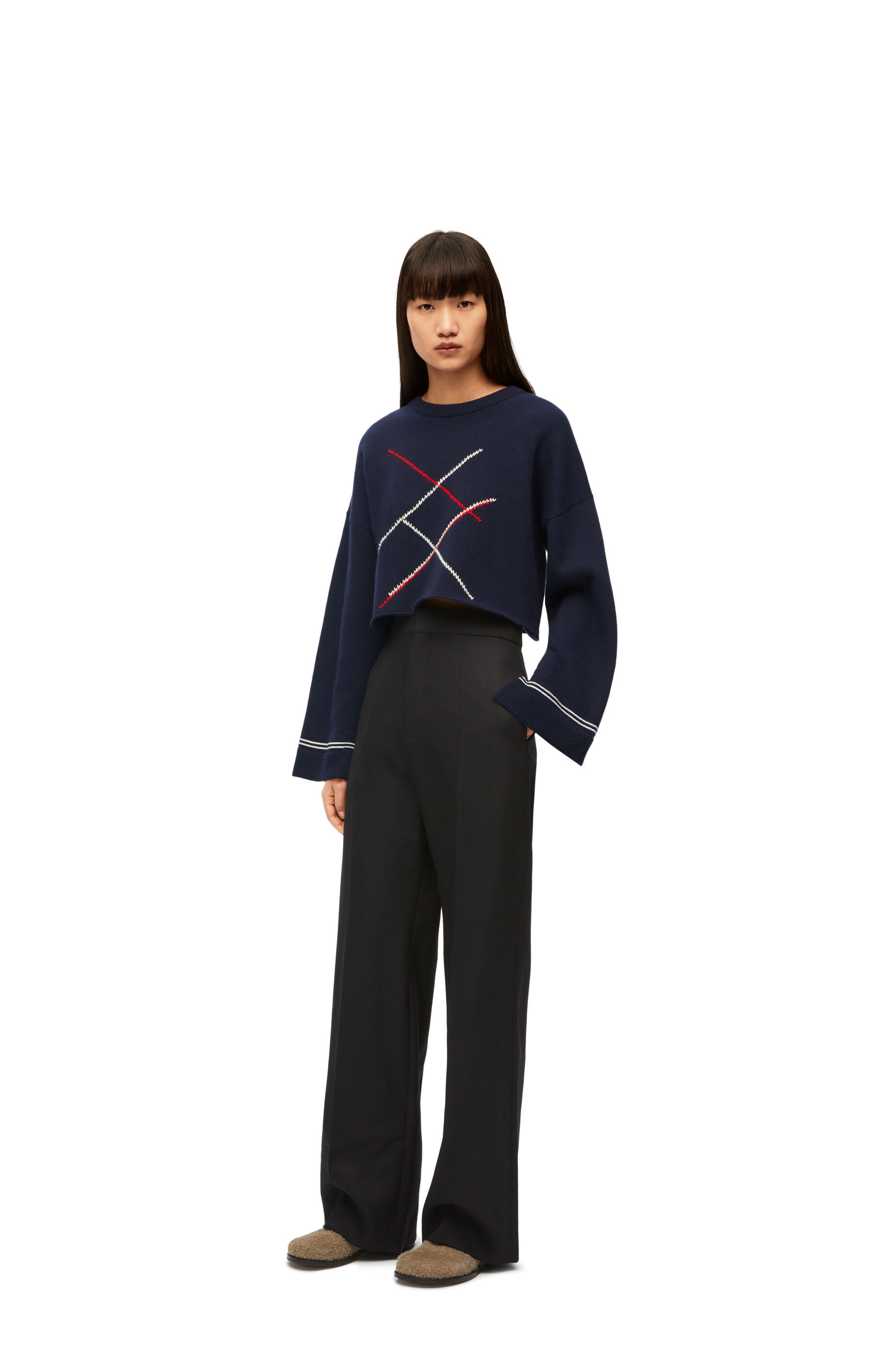 Loewe Argyle Short Woolen Sweater In Blue