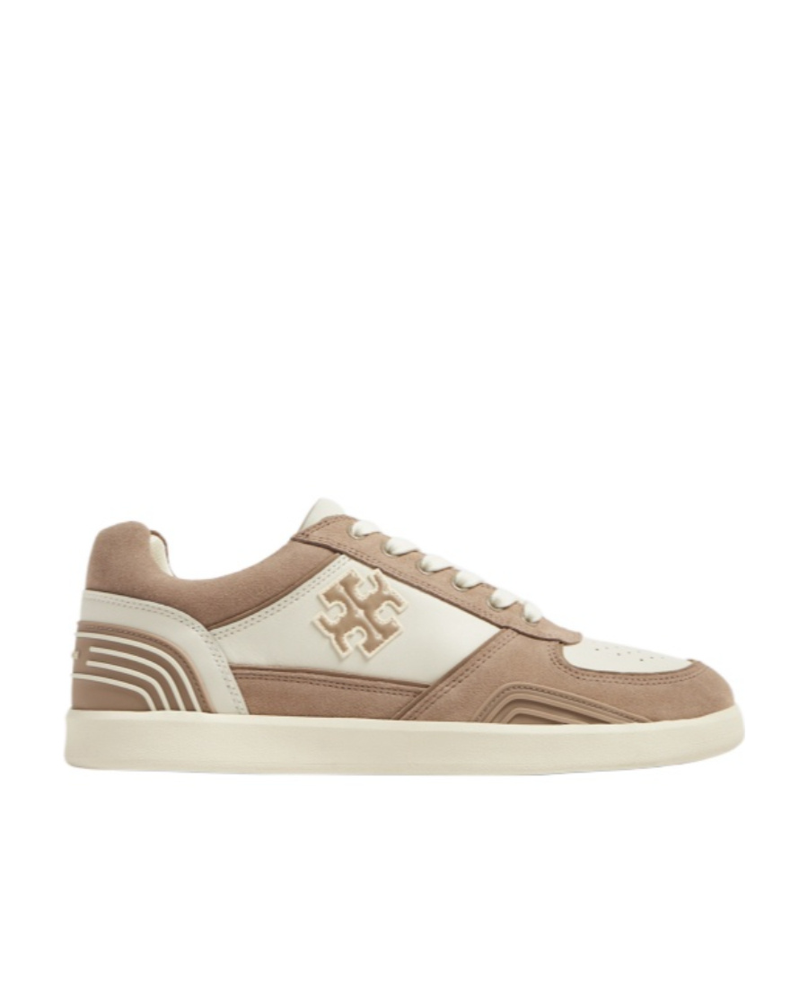 Tory Burch Clover Court Panelled Suede Sneakers In Nude