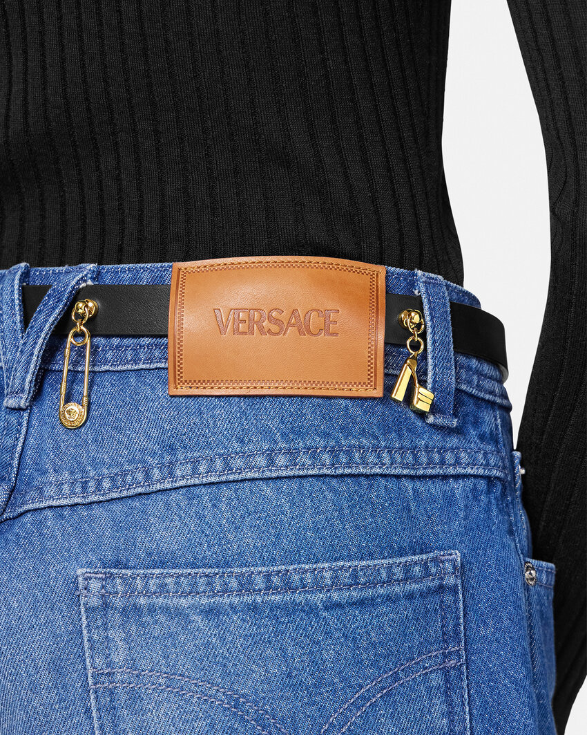 Versace Medusa Heritage Charms Leather Belt In Black