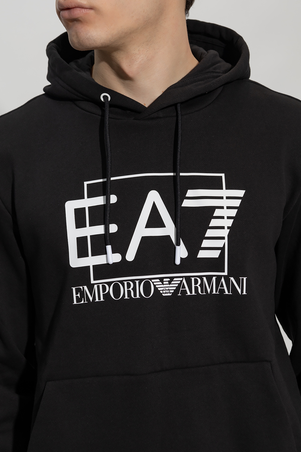 Ea7 Logo-print Drawstring Hoodie In Black