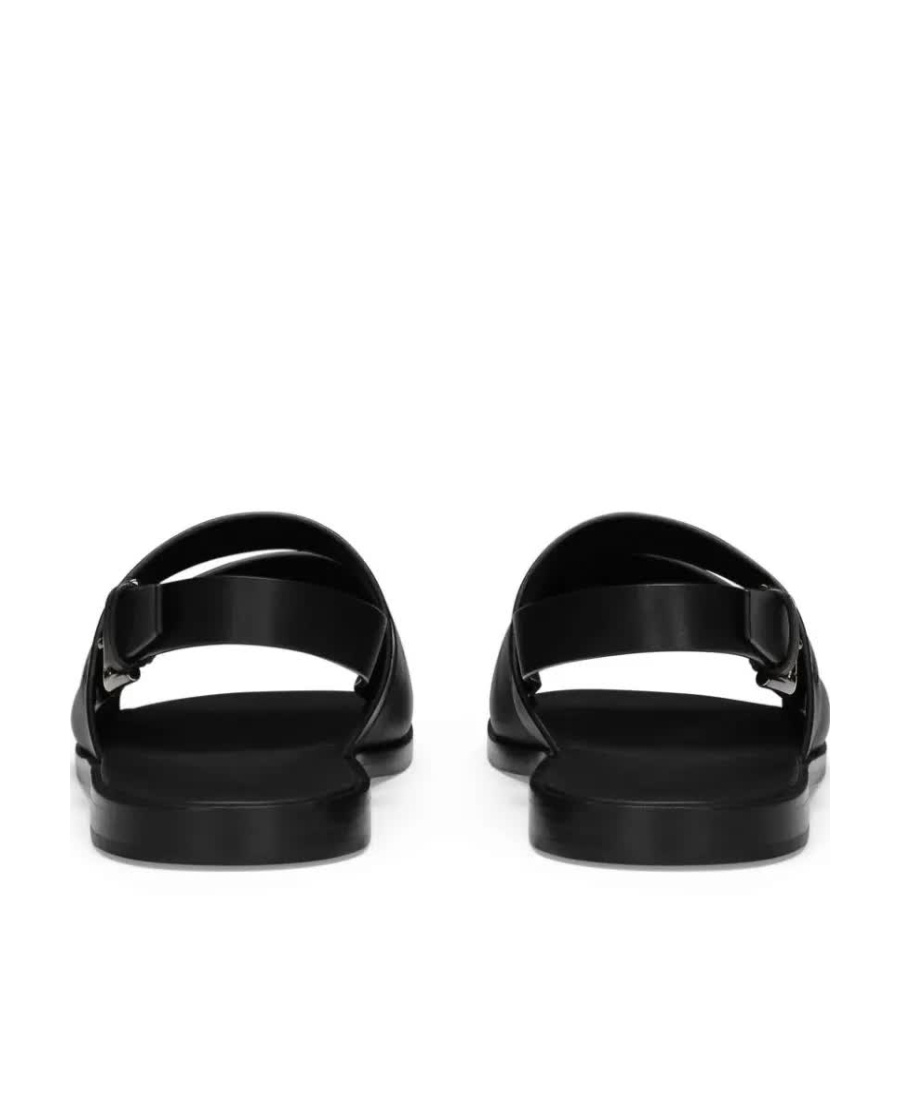 Dolce & Gabbana Logo-embossed Leather Slides In Black