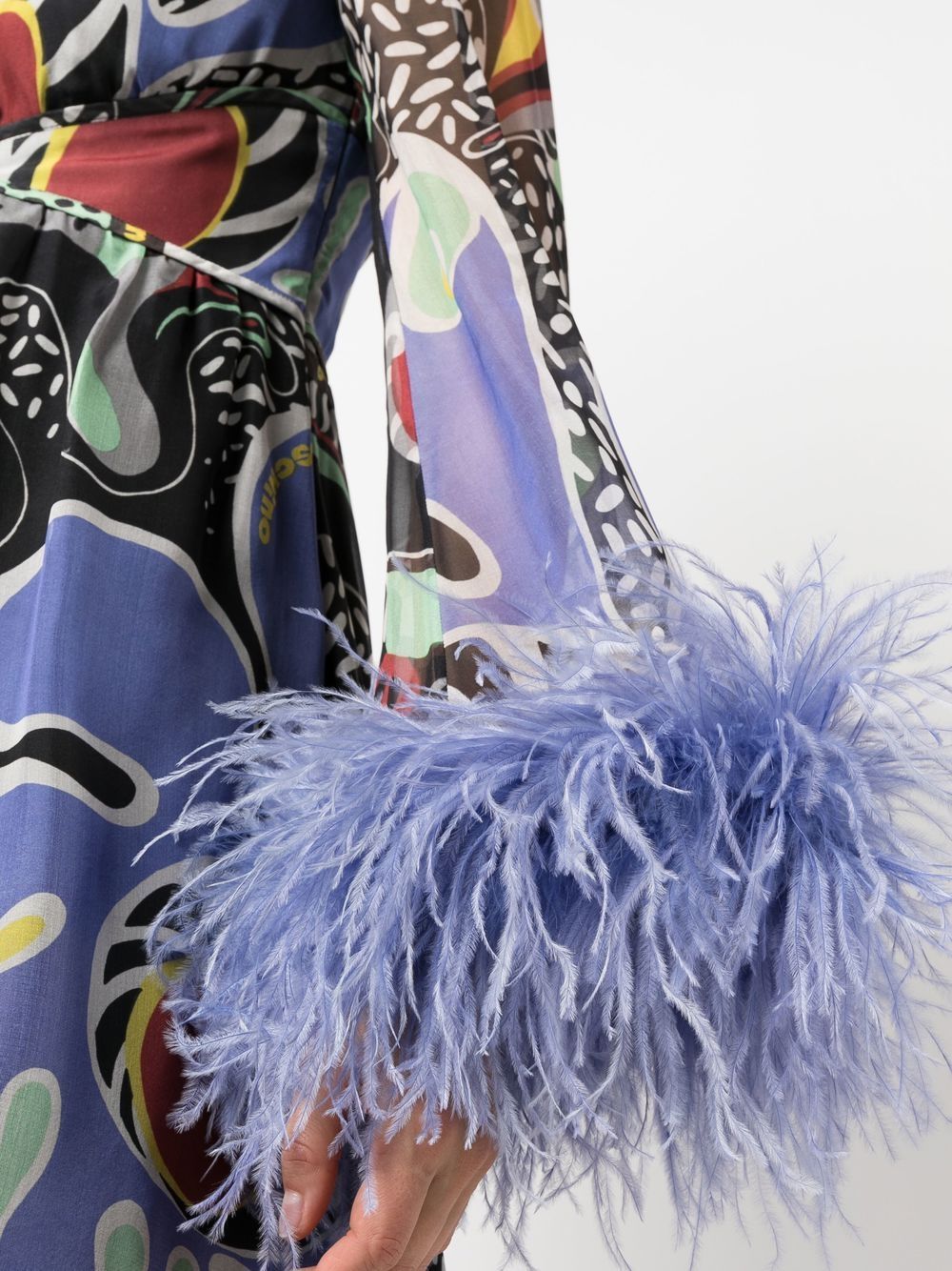Moschino Feather-trim Psychedelic Print Dress In Multicolor