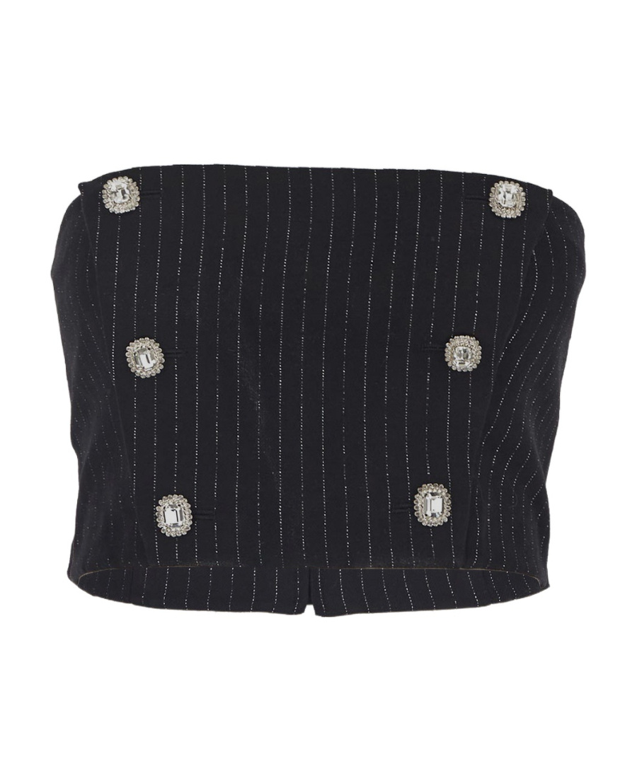 Alessandra Rich Pinstripe Strapless Bandeau Top - Women's - Virgin Wool/polyester/polyamide/viscosepolyamidespandex/ In Black