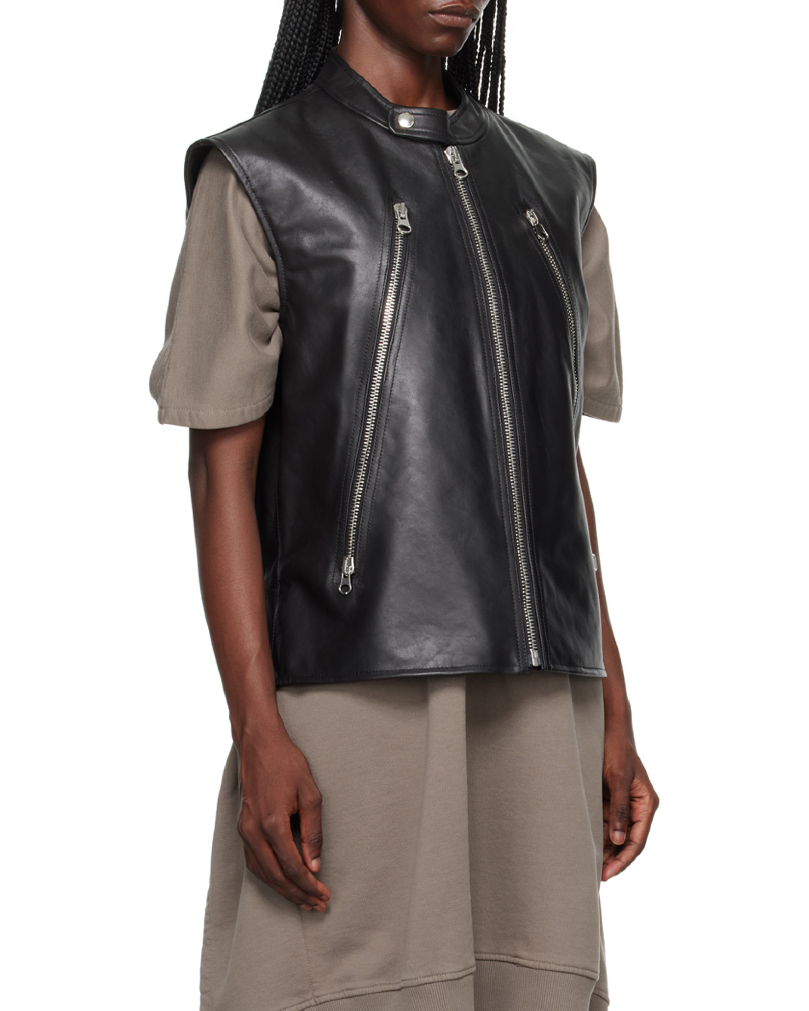 Mm6 Maison Margiela Notched-lapel Leather Gilet In Black