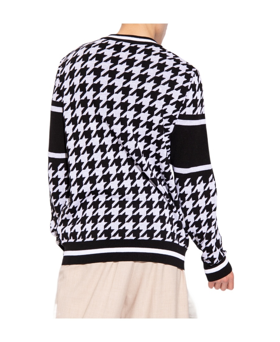 Balmain Logo-print Houndstooth Jumper In Black