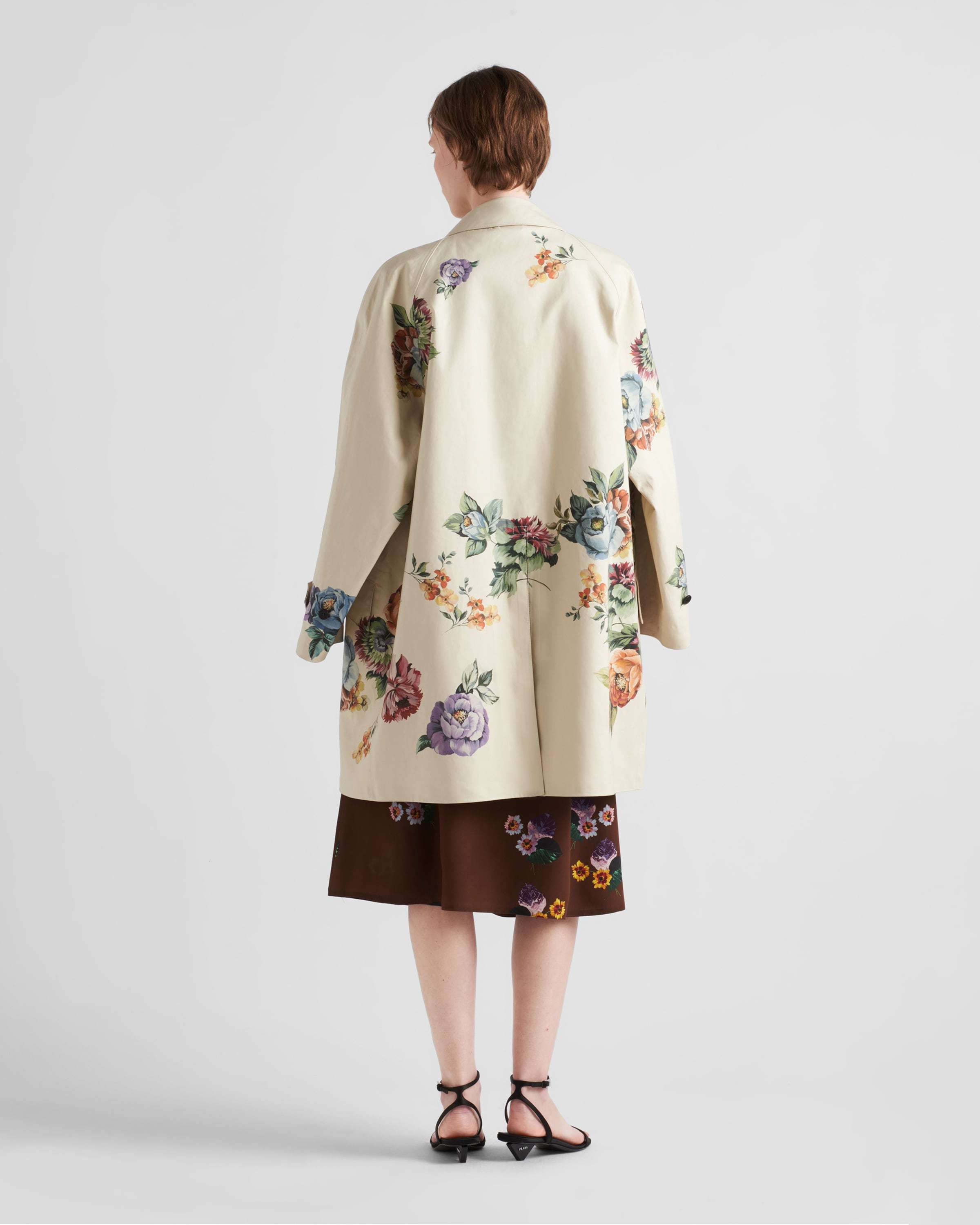 Prada Grey Floral-print Single-breasted Coat In Yellow