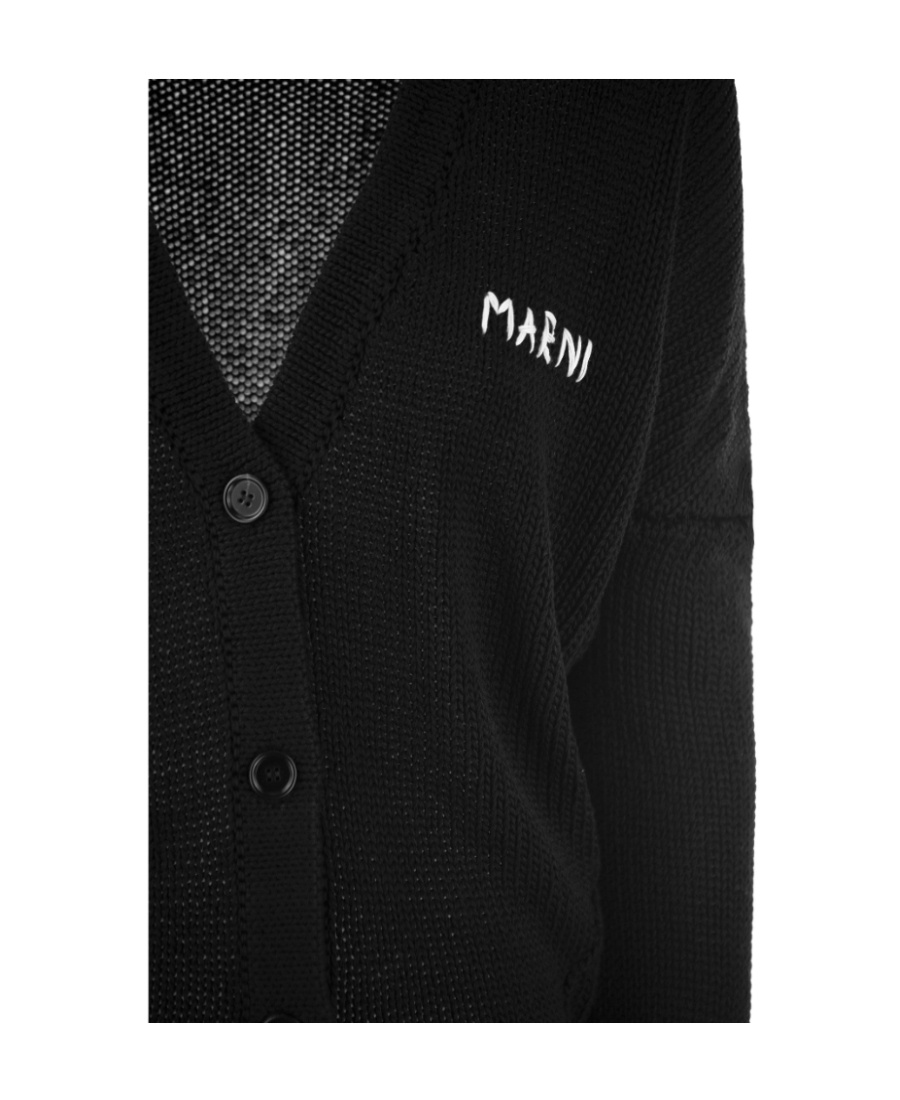 Marni Logo-embroidered Cotton Cardigan In Black
