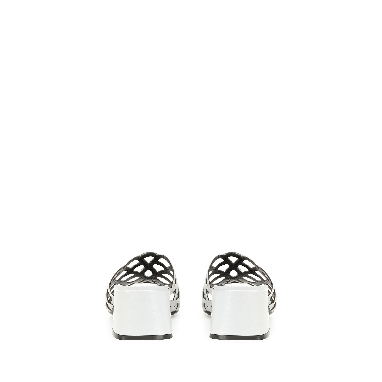 Sergio Rossi Low Block Heel Mules With Openwork Detail In White