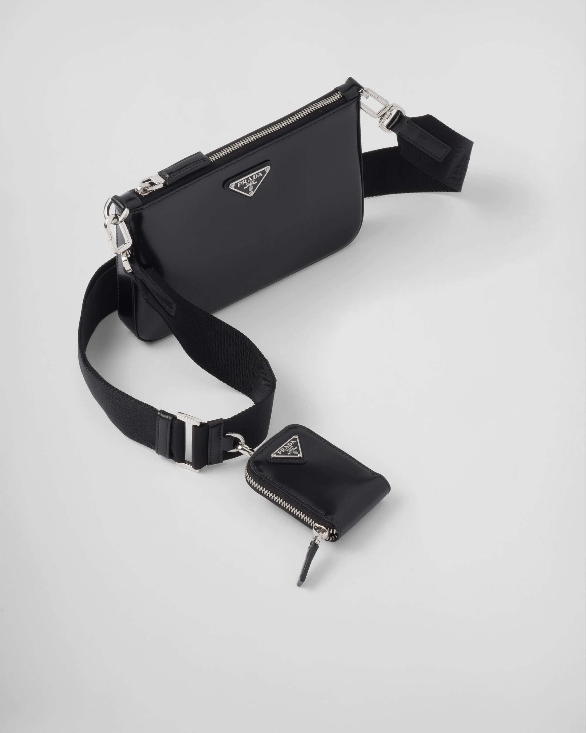 Prada Leather Crossbody Bag With Adjustable Shoulder Strap In Black