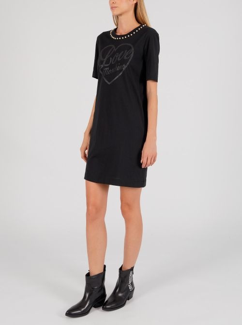 Moschino Pearl-trim T-shirt Dress In Black