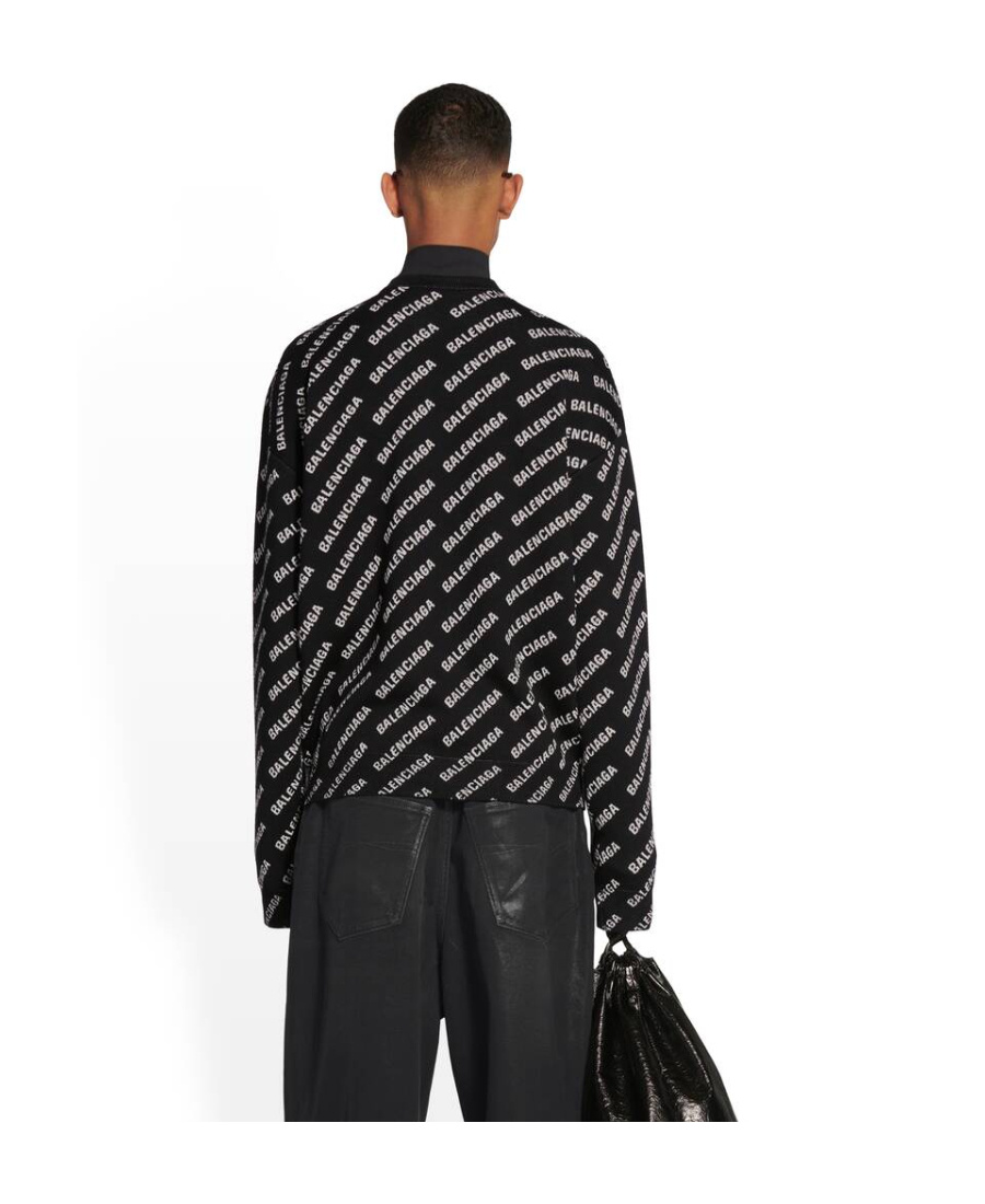 Balenciaga All-over Intarsia-knit Logo Jumper In Black