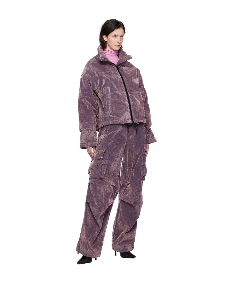 Msgm Purple Quilted Denim Puffer Jacket In Black