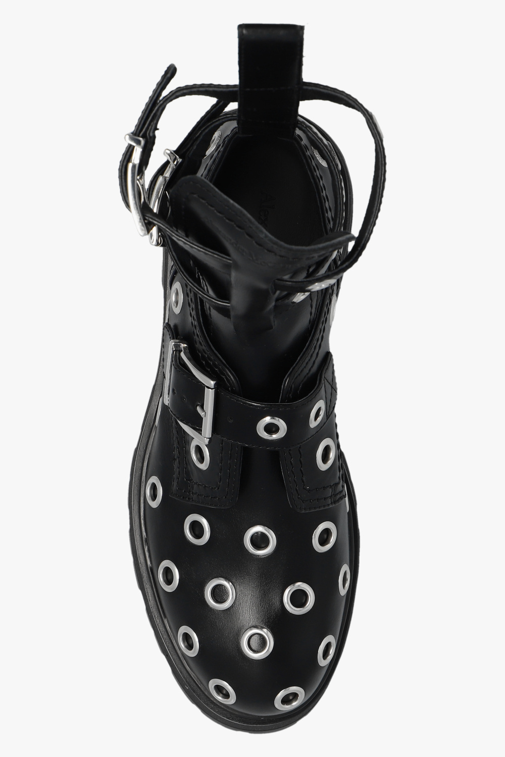 Alexander Mcqueen Silver Stud Embellished  Leather Boots In Black