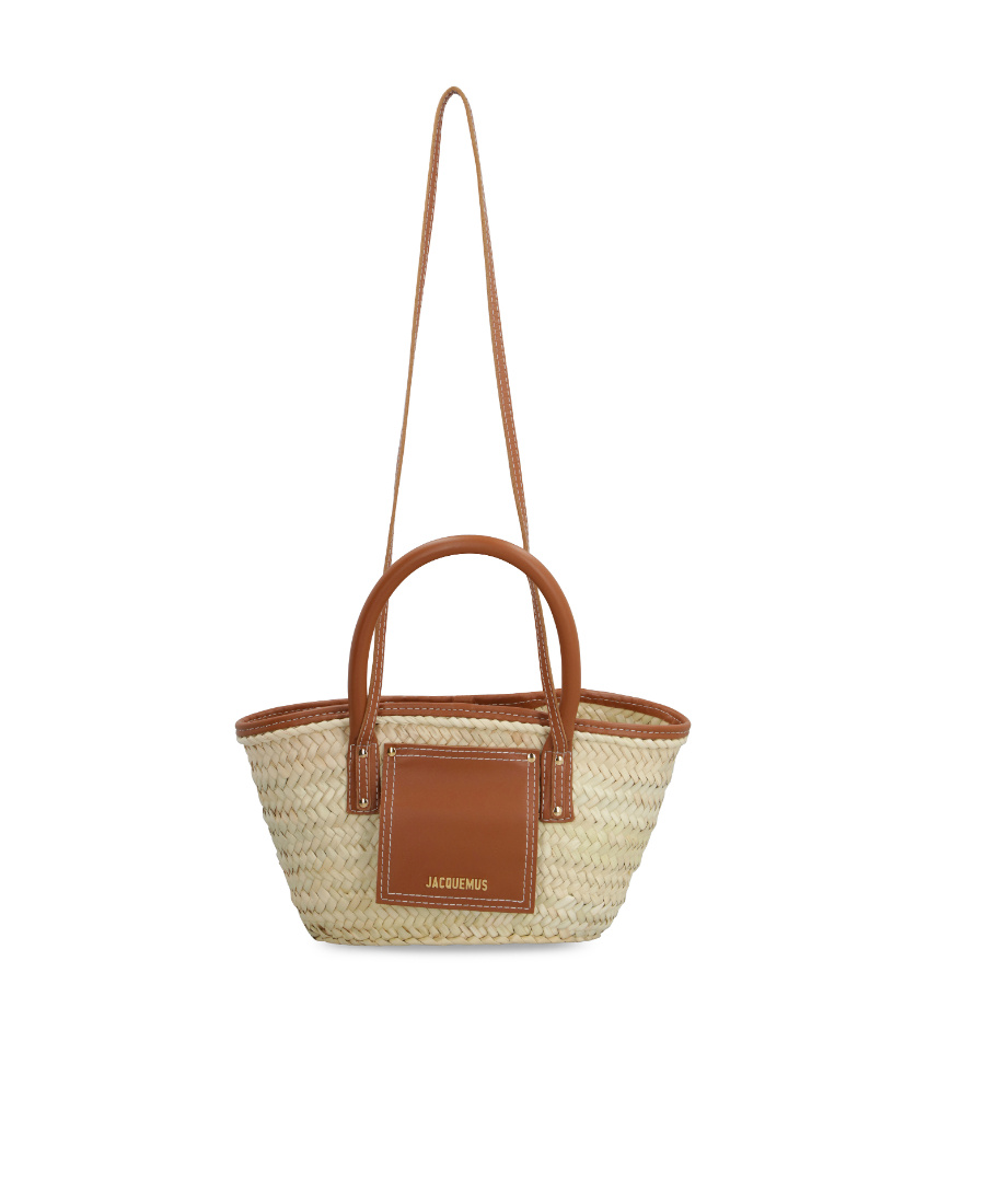 Jacquemus The Small Soli Basket In Brown Leather And Straw In Nude