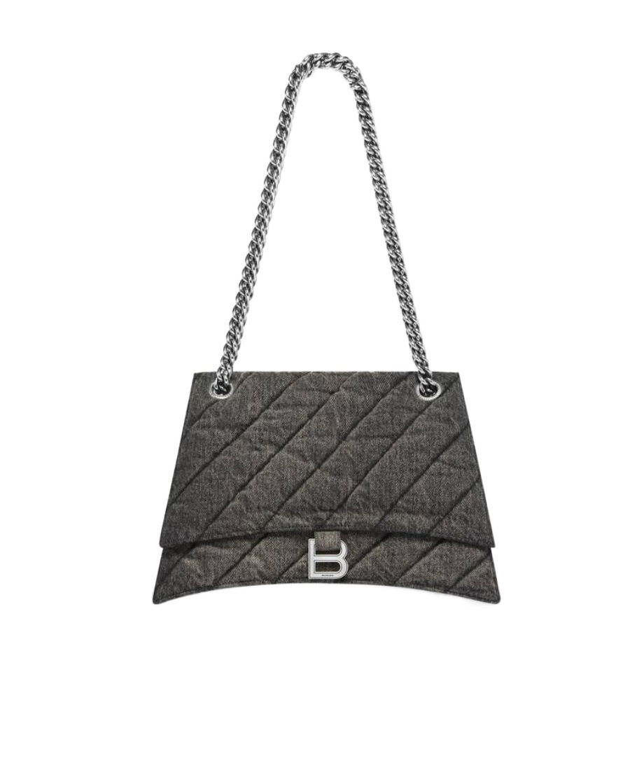 Balenciaga Medium Crush Denim Shoulder Bag In Black