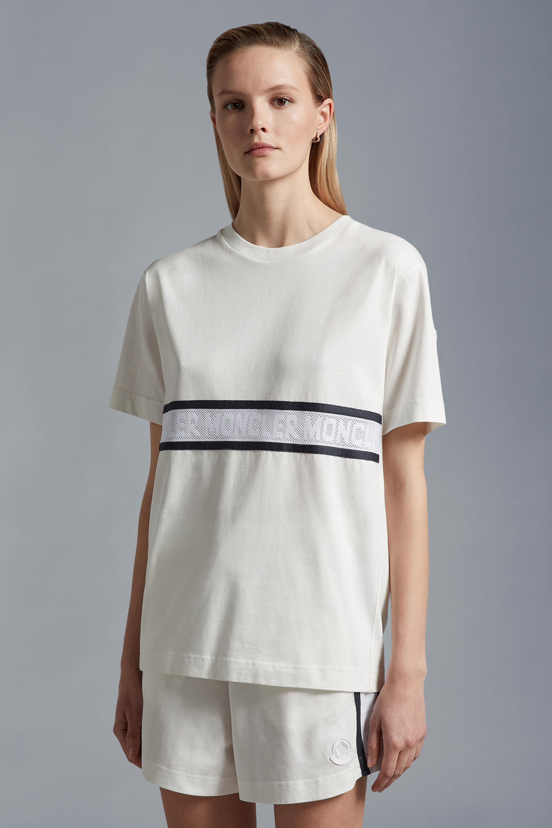 Moncler Logo-stripe Cotton T-shirt In White