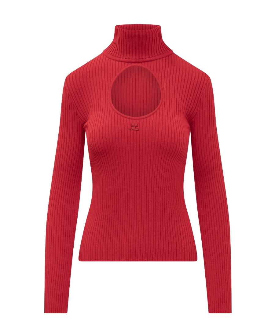 Courrèges Cut-out Ribbed Sweatshirt In Red