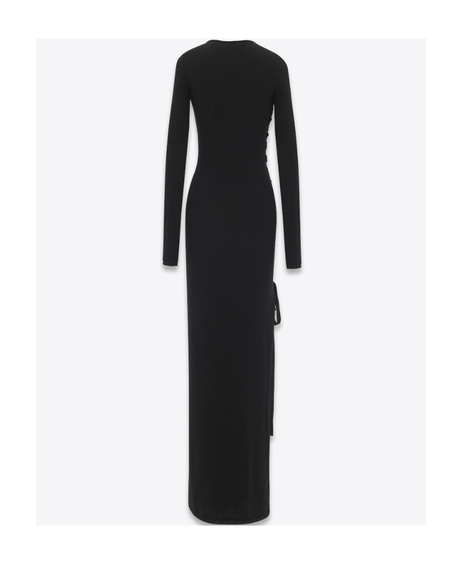 Saint Laurent Side-slit Wool Maxi Dress In Black