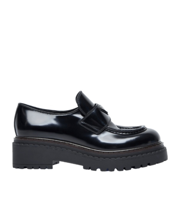 Prada Logo Thick Soled Loafers In Black