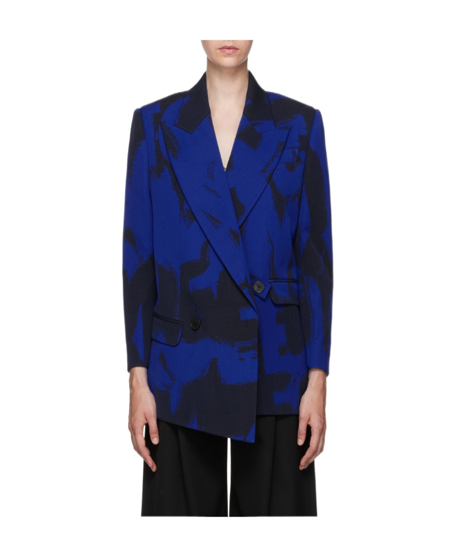 Alexander Mcqueen Blue Graffiti Blazer In Black
