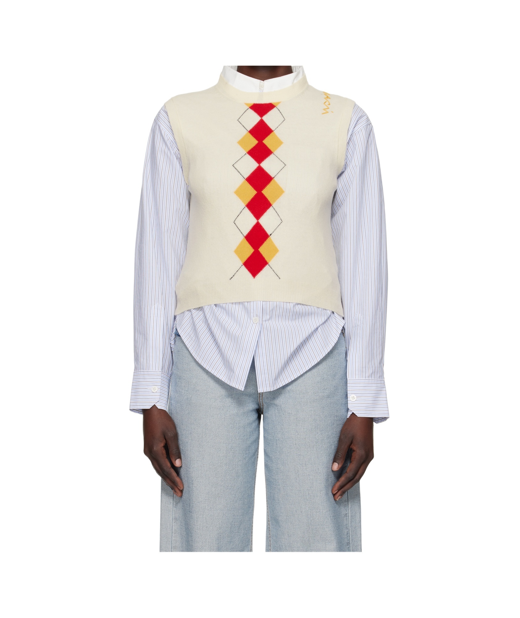 Marni Diamond-checked Knitted Vest In White