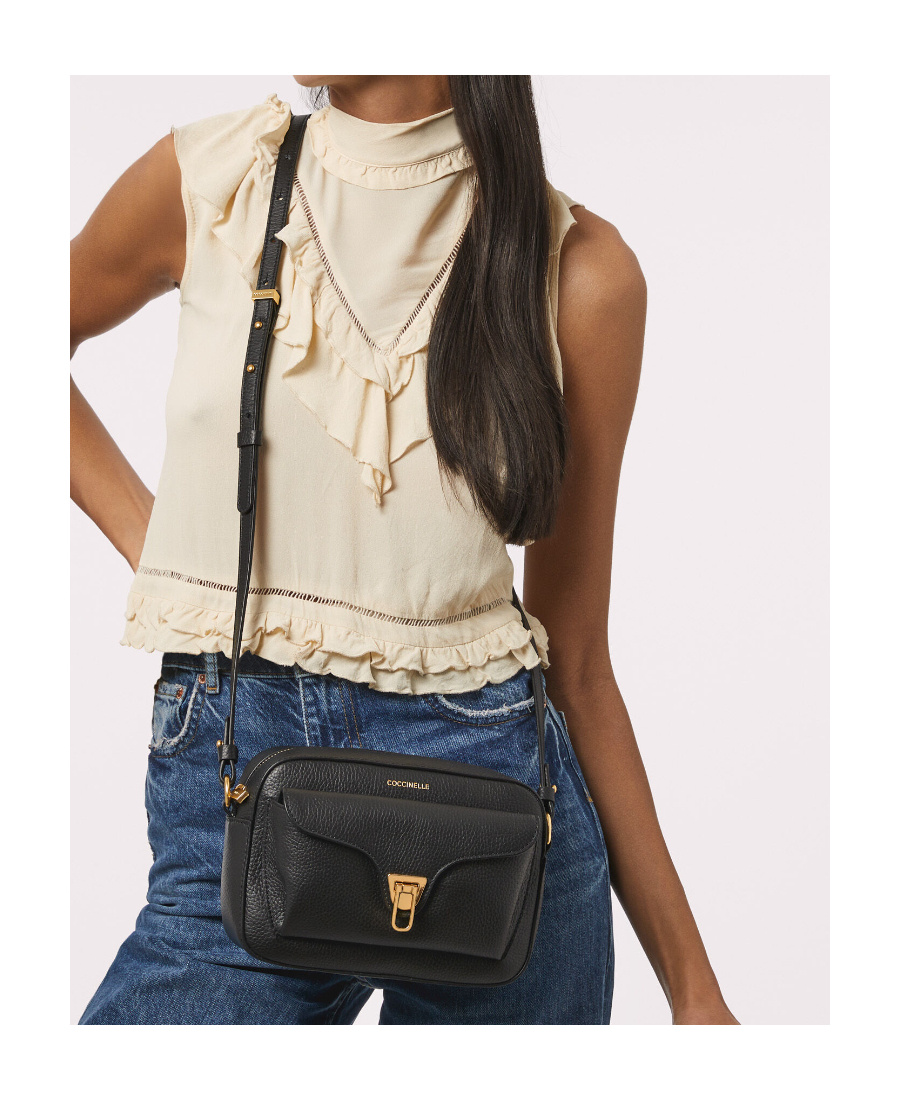 Coccinelle Beat Logo Stamp Small Shoulder Bag In Black