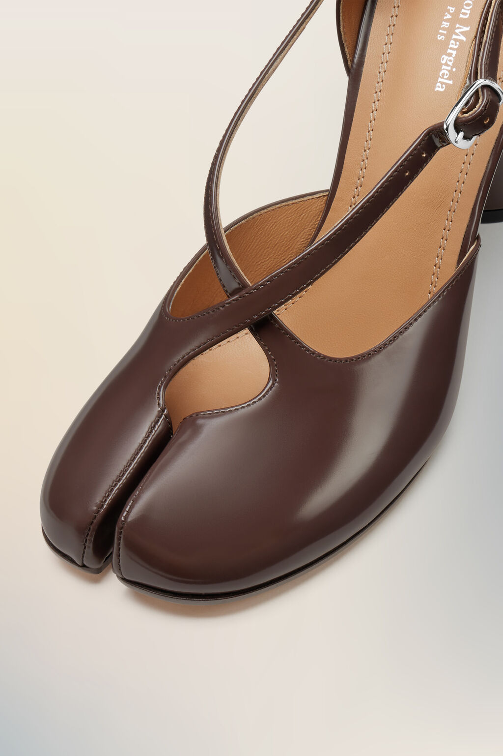 Maison Margiela Chocolate Leather Tabi Pumps With Crisscross Strap Detail In Brown