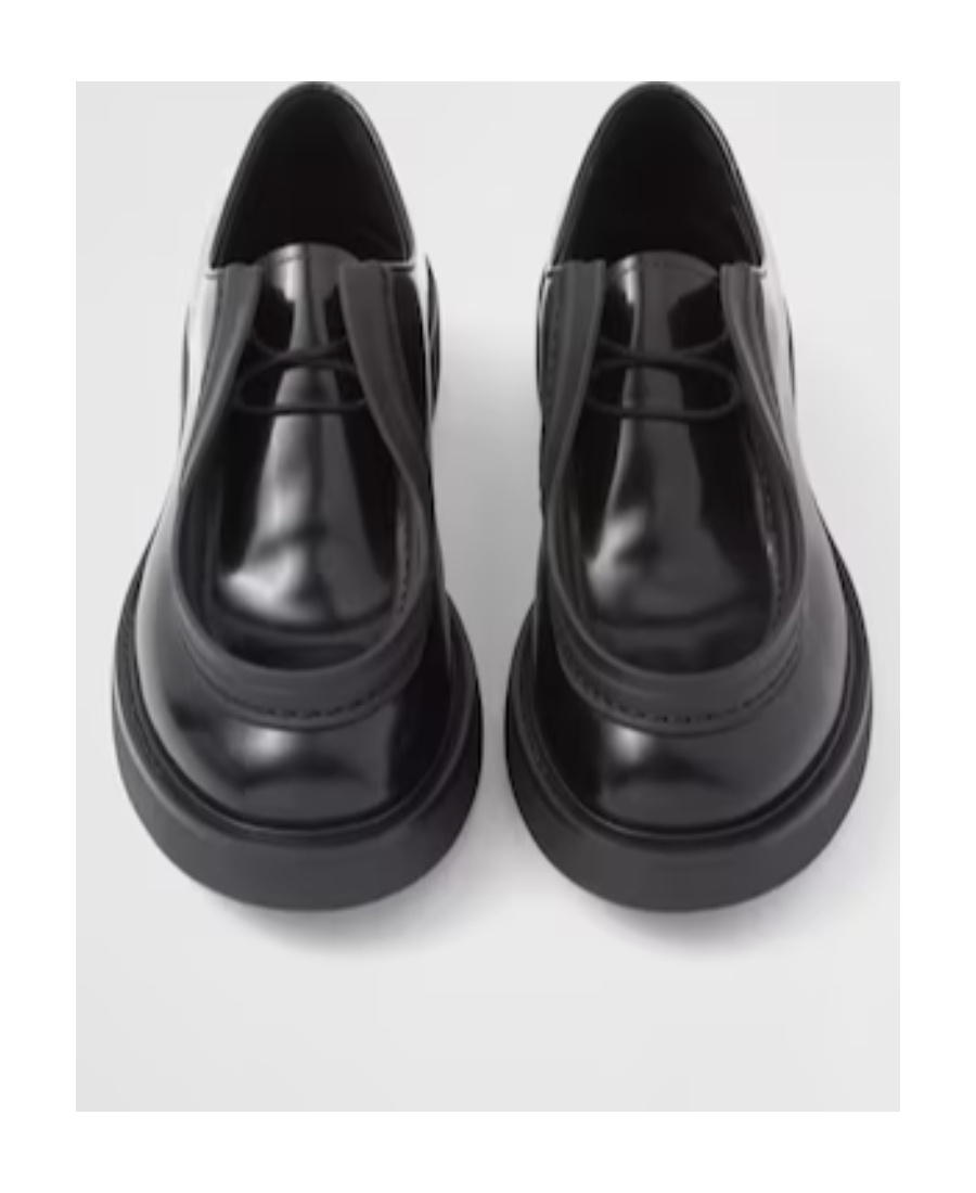 Shop Prada Opaque Brushed Leather Lace-up Shoes In Black