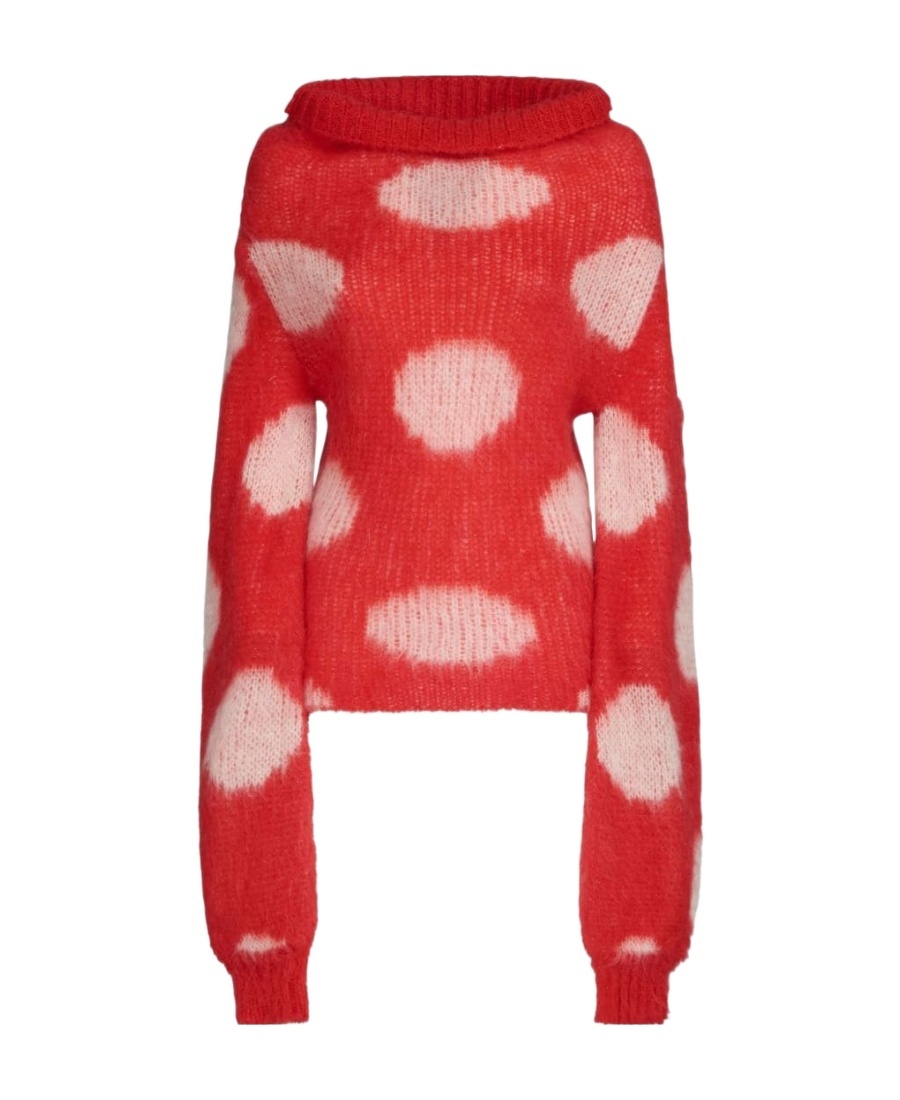 Marni Jacquard Knit Sweater With Polka Dot Motif In Red