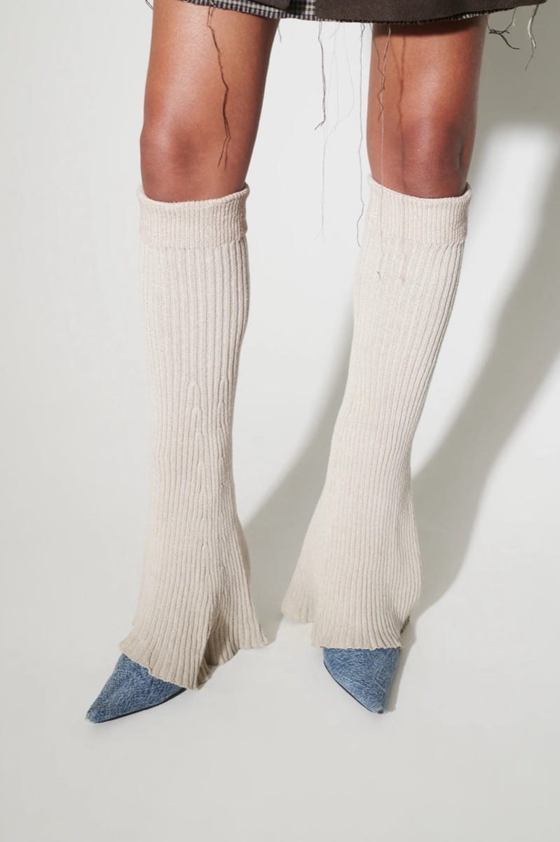 Shop Our Legacy Ribbed-knit Cotton Gaiters In Nude