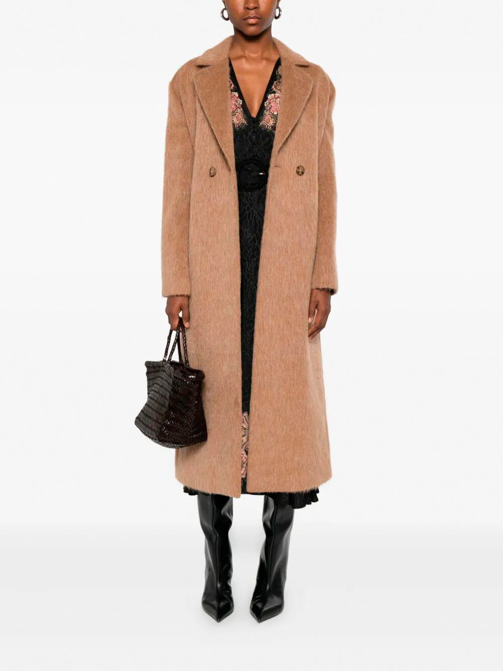 Twinset Double-breasted Belted Coat In Brown