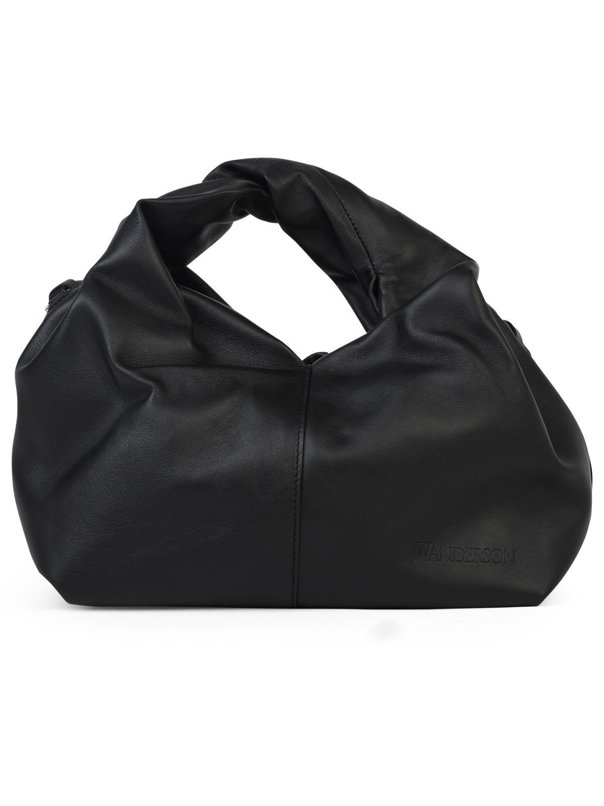 Jw Anderson Mini Twister Leather Hobo Bag In Black