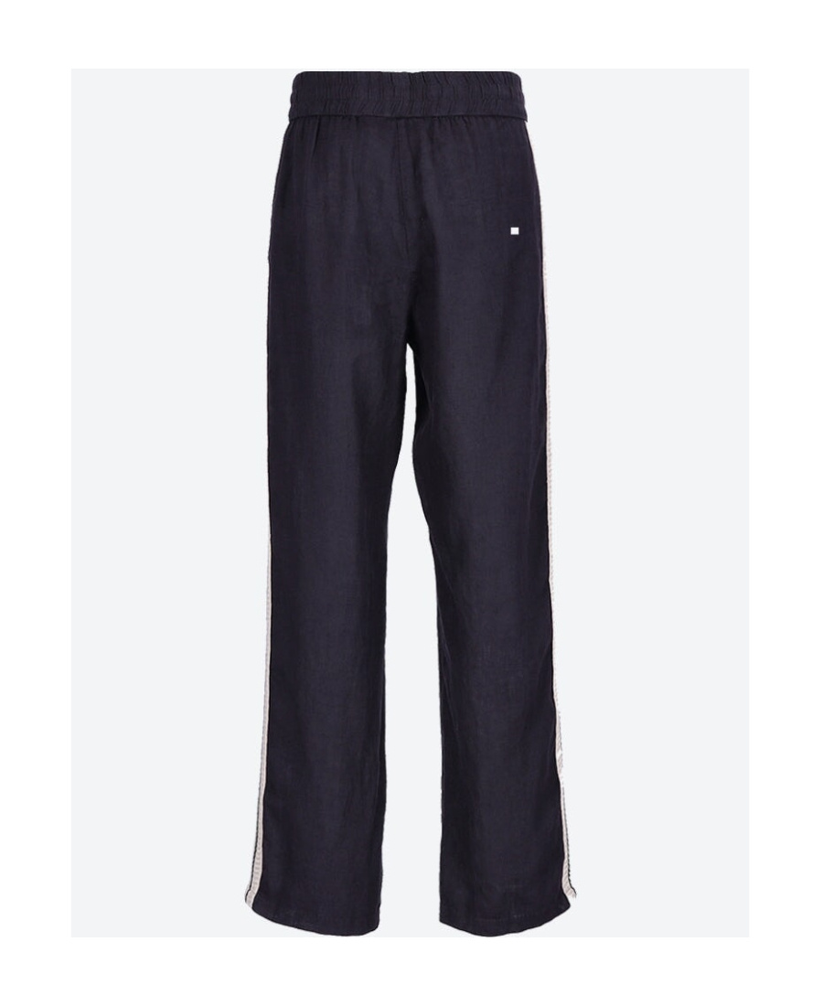 Palm Angels Logo-embroidered Linen Trousers In Black