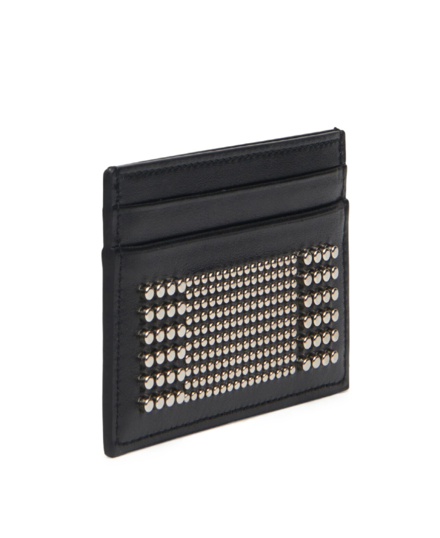 Alexander Mcqueen Black Card-holder With Silver-finished Studs In Leather Man In Black