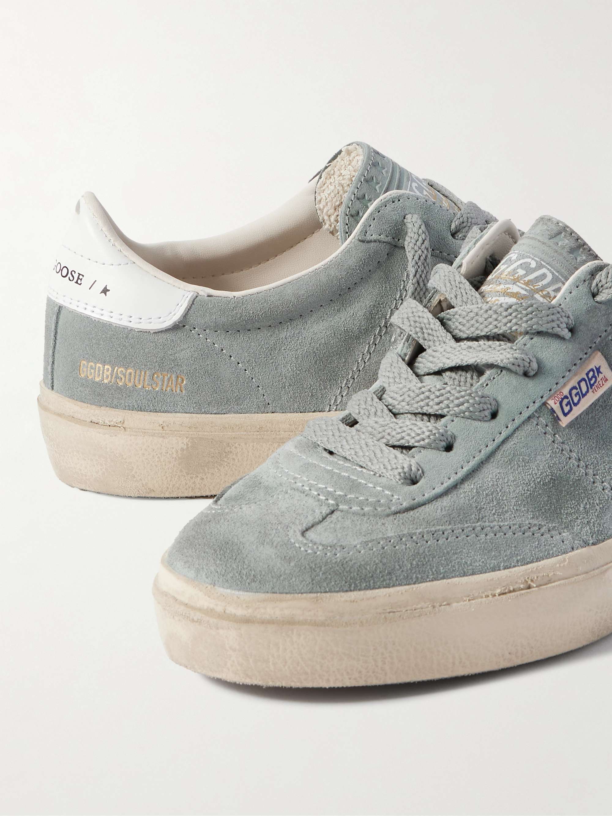 Golden Goose Soul-star Distressed Leather-trimmed Suede Sneakers In Gray