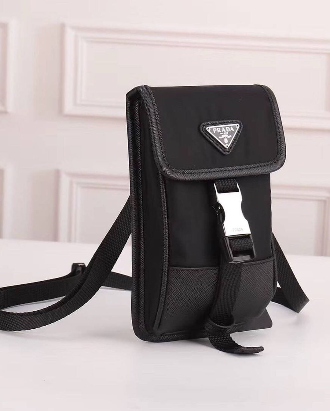 Prada Nylon And Saffiano Leather Smartphone Case In Black