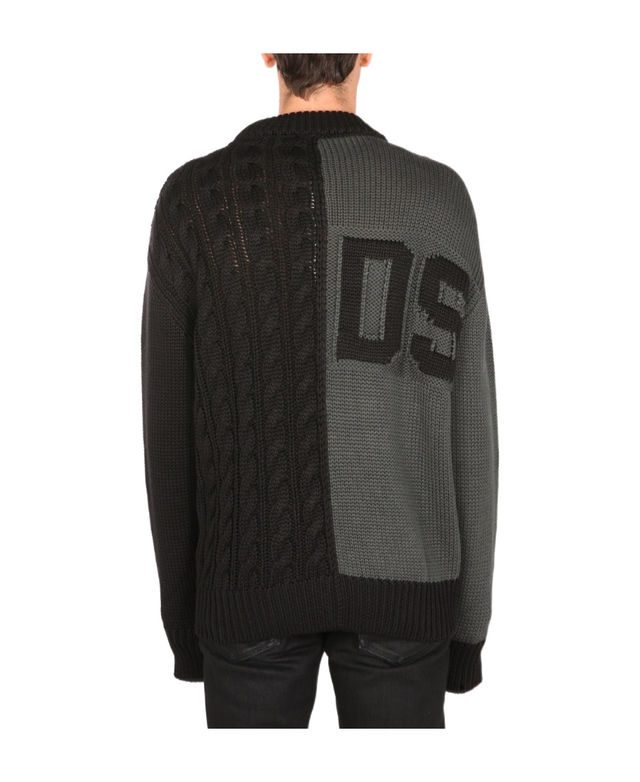 Shop Gcds Logo-printed Cable-knit Jumper In Black