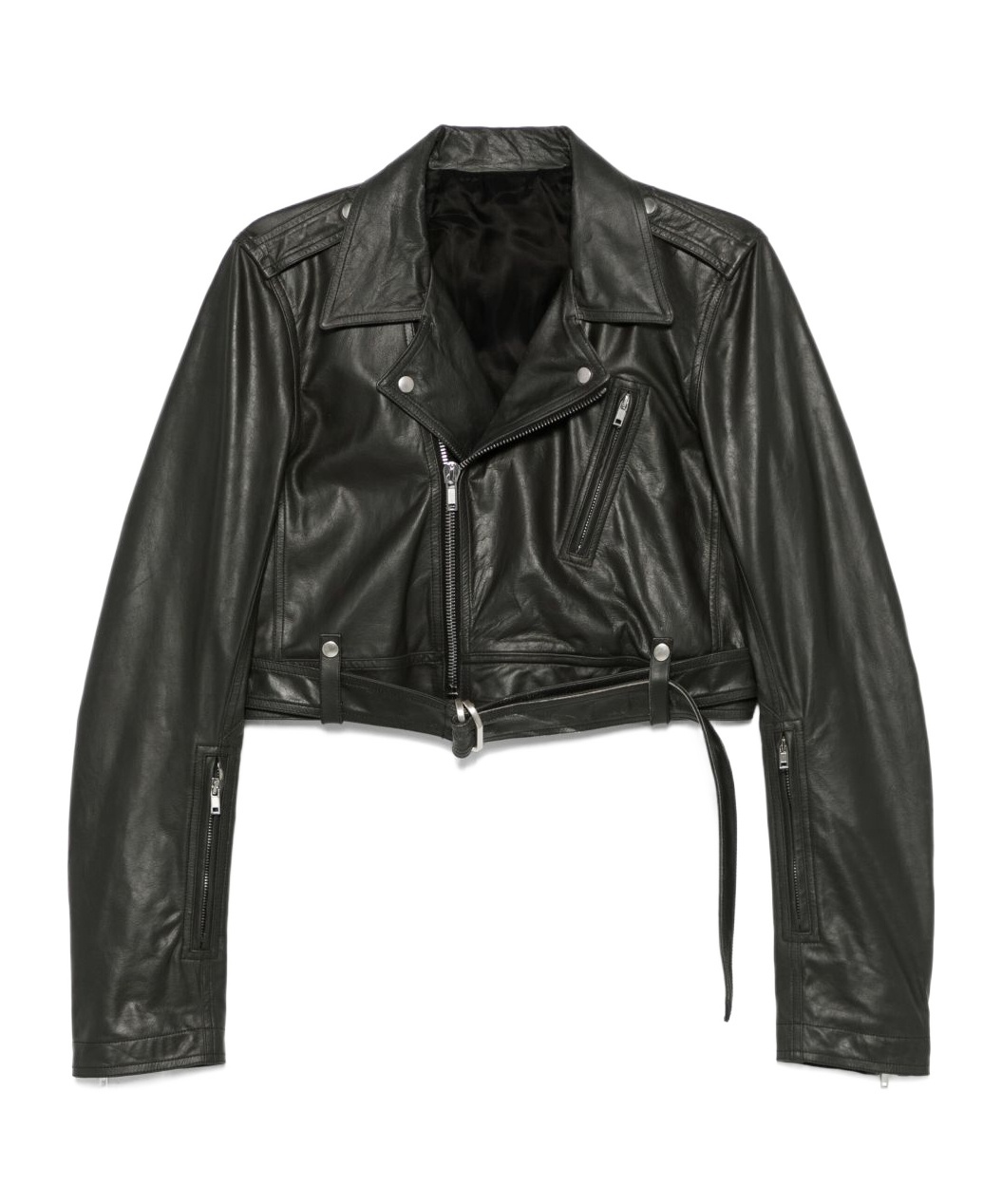 Rick Owens Long Sleeve Leather Jacket In Black