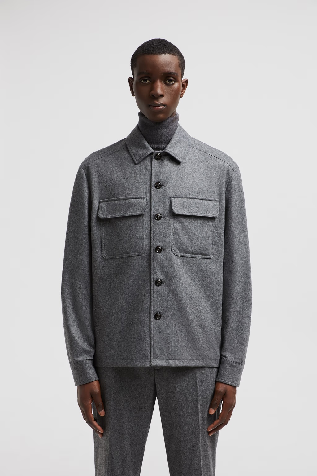 Moncler Logo Patch Long-sleeved Shirt In Gray