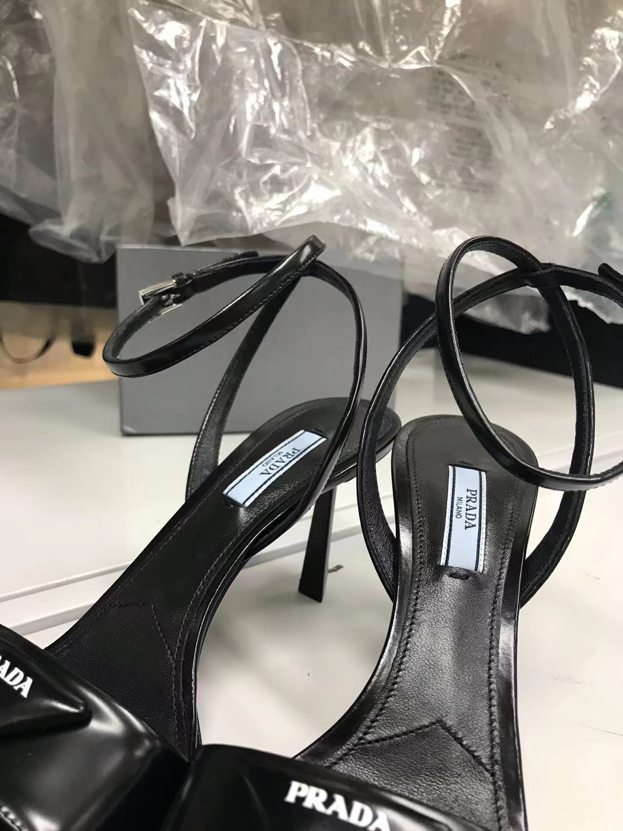 Prada Triangle Logo-plaque Open-toe Sandals In Black