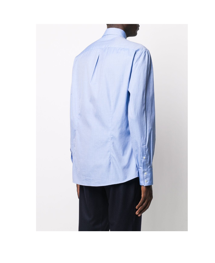 Brunello Cucinelli Plain Blue Cotton Shirt In Blue