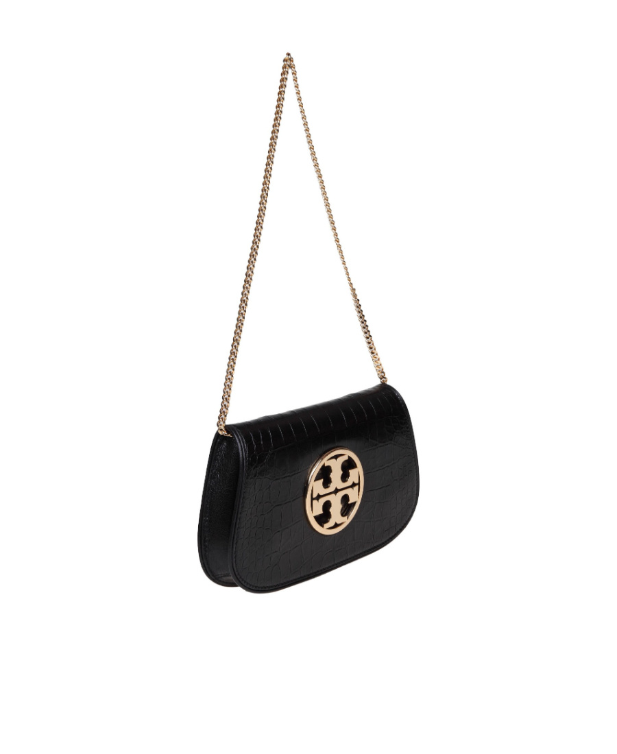 Tory Burch Reva Crocodile-effect Crossbody Bag In Black