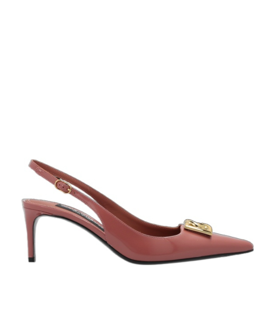 Dolce & Gabbana Pink Slingback With Metallic Logo In Patent Leather Woman In Brown