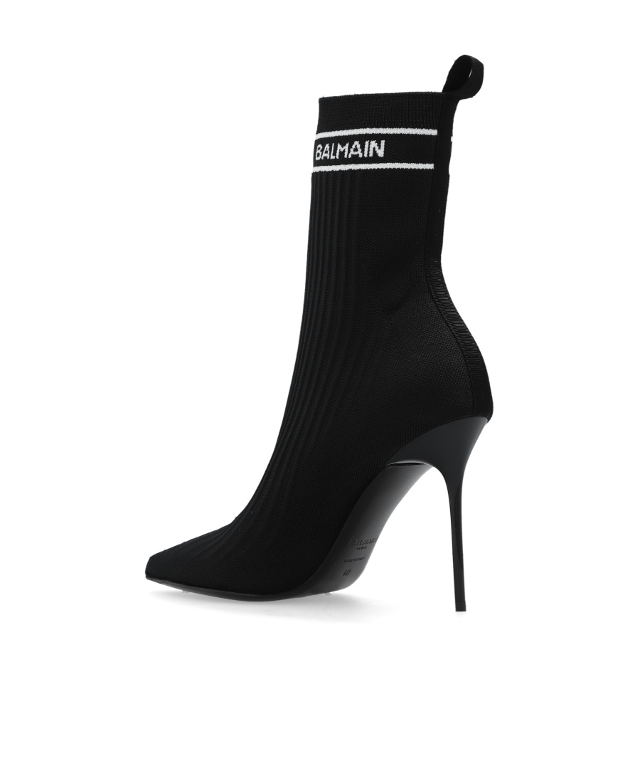 Balmain Skye Logo-detailed Stretch-knit Ankle Boots In Black